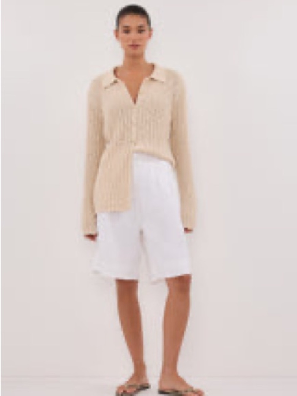 DISSH Cream Ribbed Collared Button-Up Cardigan - Picture 4 of 4